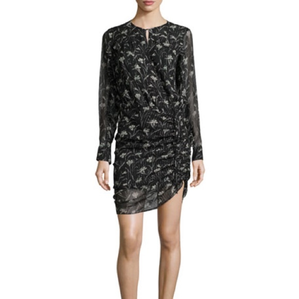 Veronica Beard Fitzgerald Side-Ruched Floral-Print Chiffon Mini Dress